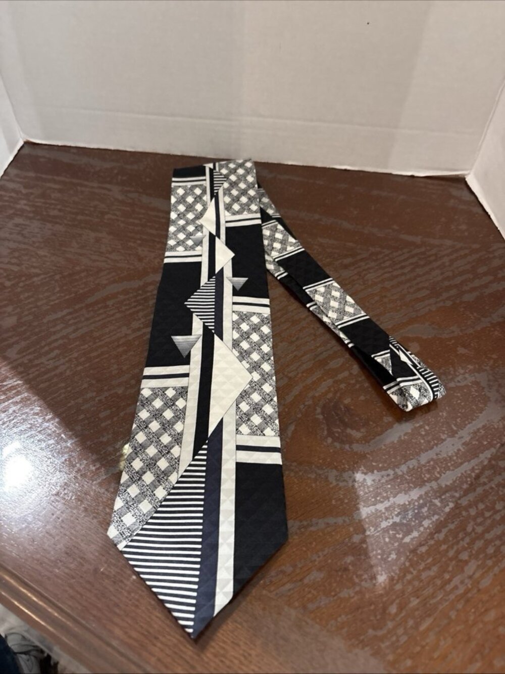Carlo Palazzi Tie Handmade 100 Silk % Black Silver Grey 58 X 3 3/4